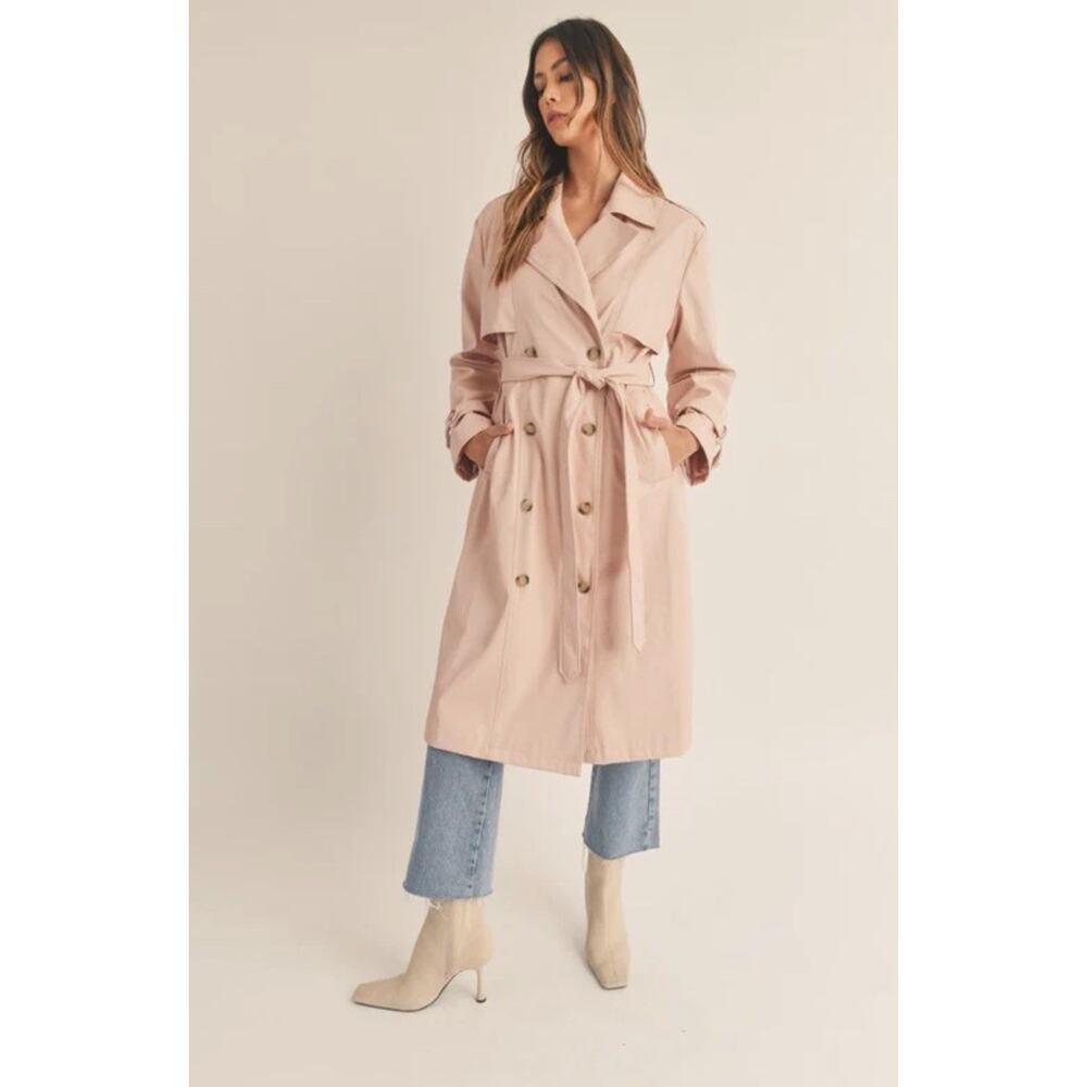 Amable By Mable Women’s Dusty Rose Faux Leather Trench Coat Size M Spring Anthro